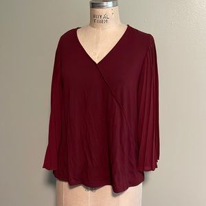 J jill long sleeve top. V neck cross front pleated sleeves. Burgundy. Size M